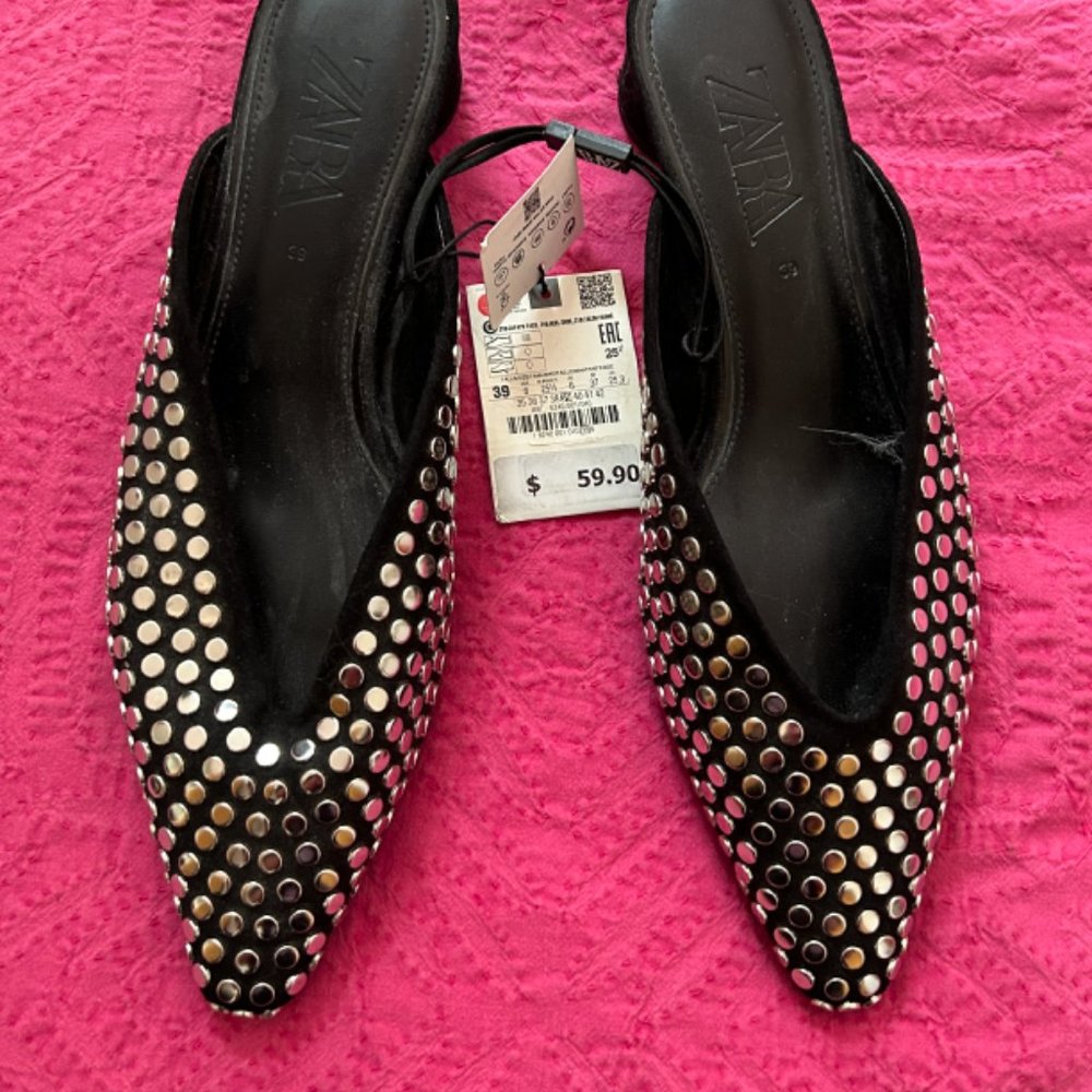 ZARA NWT 1.5" HEEL STUDDED MULE FLATS